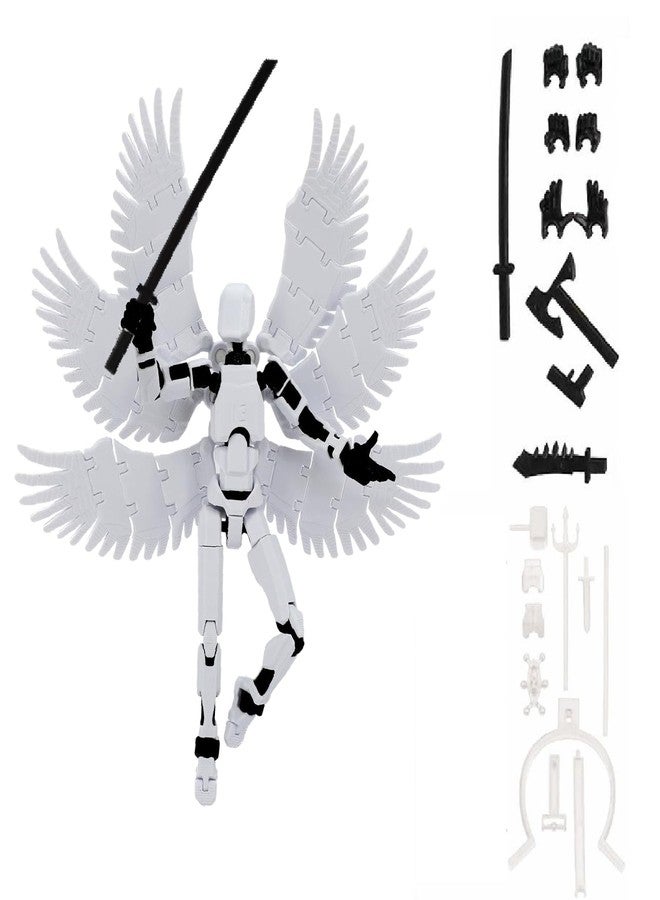 Jubobu Action Figure Toys,DIY Assembly Dummy 13 Action Figures,Six-Winged Articulated Joints Robot,Desktop Decorations,Gift Idea for Adults (White six-Winged, with a Display Stand) (White) - Image 1